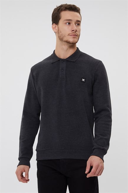 Newblend Erkek Polo Yaka Sweatshirt Antrasit Melanj