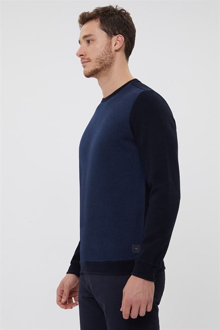 Newdiagonal Erkek Bisiklet Yaka Sweatshirt İndigo
