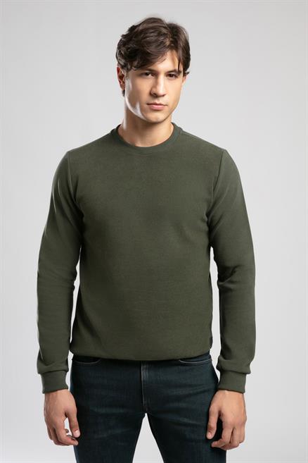 Newdiagonal Erkek O Yaka Sweatshirt Yeşil