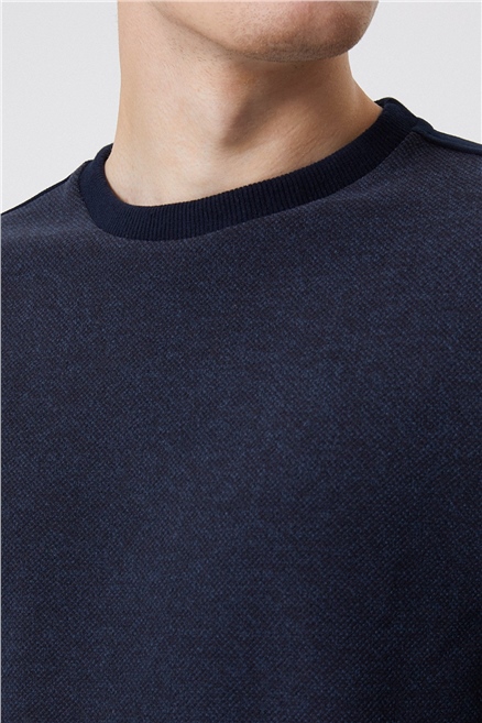 Newdiagonal Erkek Bisiklet Yaka Sweatshirt Lacivert