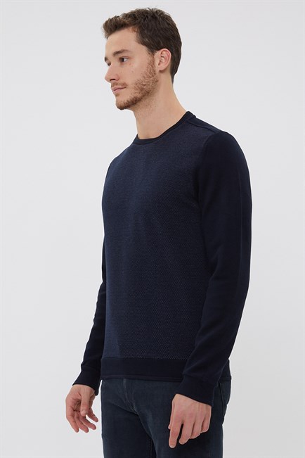 Newdiagonal Erkek Bisiklet Yaka Sweatshirt Lacivert