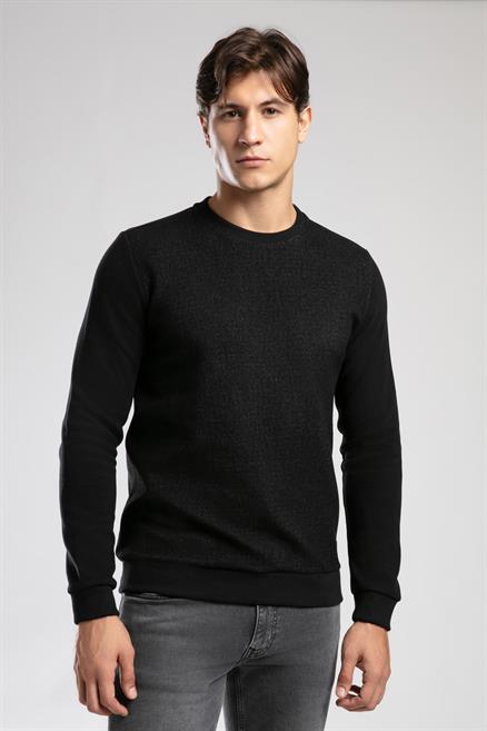 Newdiagonal Erkek O Yaka Sweatshirt Siyah