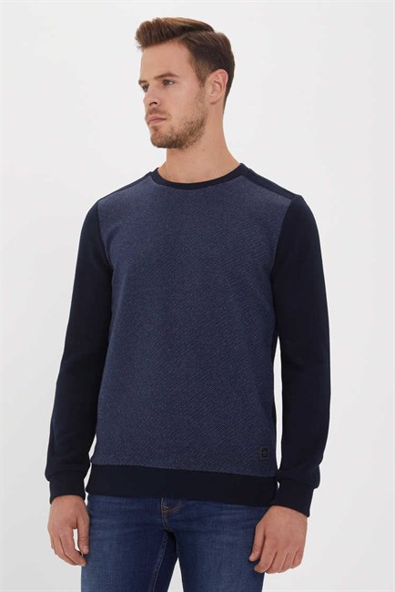 Newdiagonal Erkek Bisiklet Yaka Sweatshirt İndigo