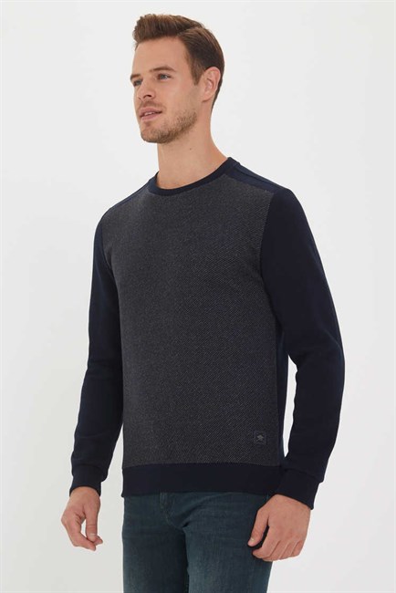 Newdiagonal Erkek Bisiklet Yaka Sweatshirt Lacivert