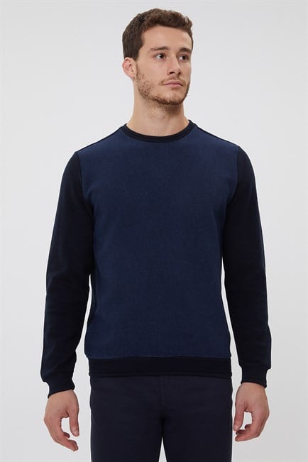 Newdiagonal Erkek Bisiklet Yaka Sweatshirt İndigo