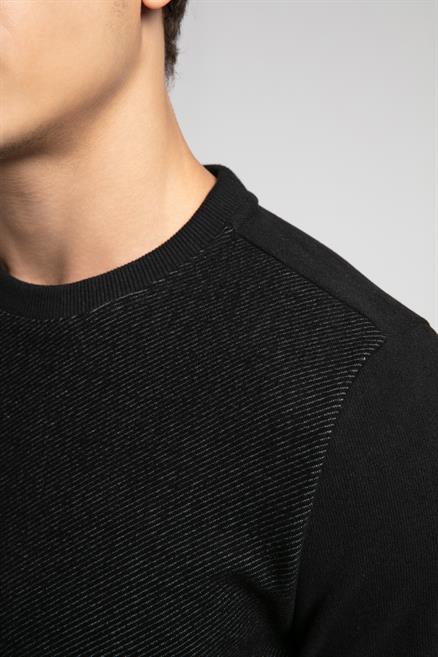 Newdiagonal Erkek O Yaka Sweatshirt Siyah