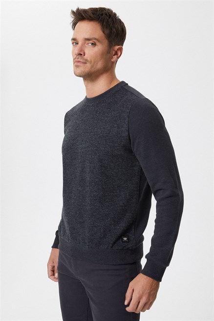 Newdiagonal Erkek O Yaka Sweatshirt Gri