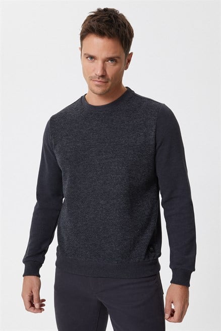 Newdiagonal Erkek O Yaka Sweatshirt Gri
