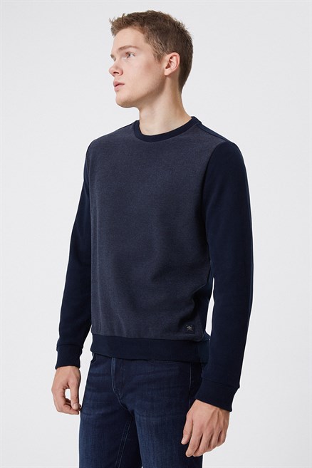 Newdiagonal Erkek O Yaka Sweatshirt Koyu Lacivert