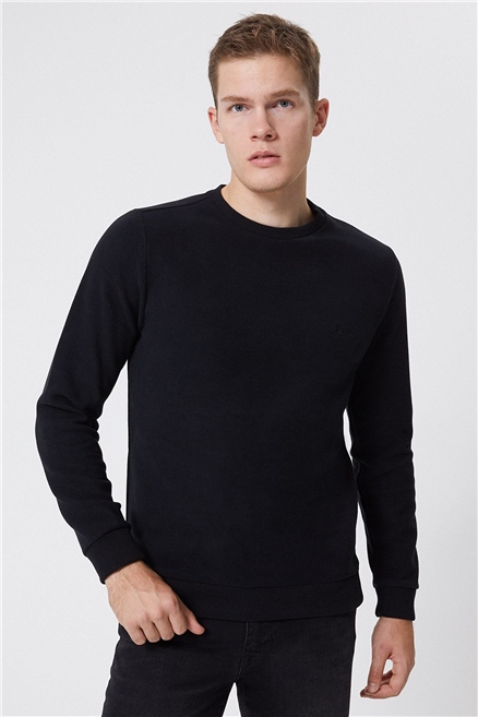 Newdwade Erkek Bisiklet Yaka Sweatshirt Siyah