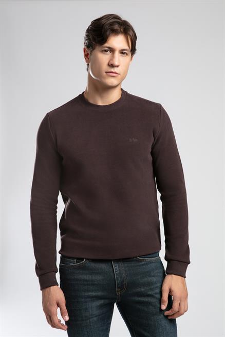 Newdwade Erkek O Yaka Sweatshirt Kahve