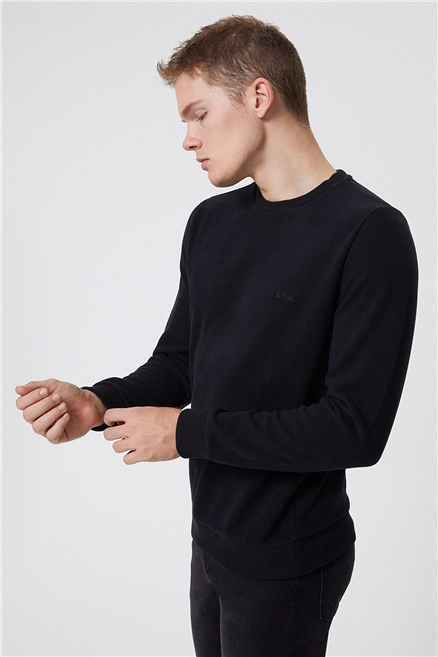 Newdwade Erkek Bisiklet Yaka Sweatshirt Siyah
