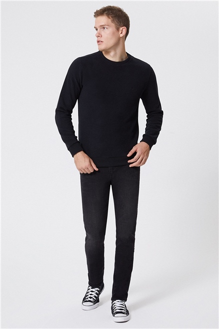 Newdwade Erkek Bisiklet Yaka Sweatshirt Siyah