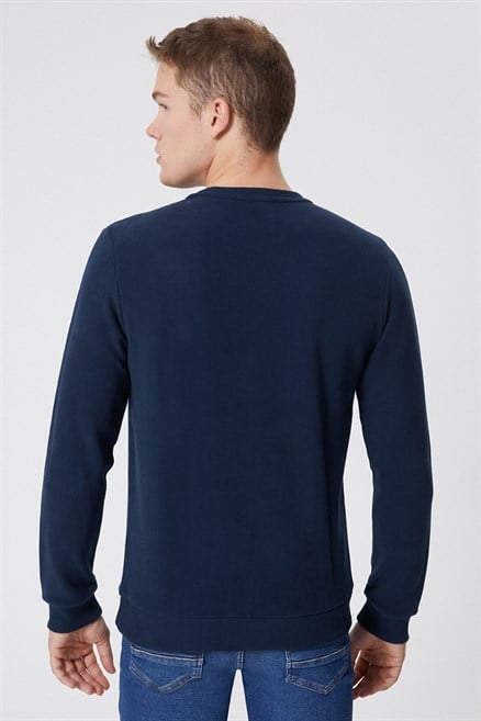 Newdwade Erkek O Yaka Sweatshirt Açık Lacivert