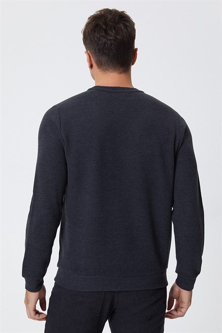 Newdwade Erkek O Yaka Sweatshirt Antrasit-Melanj