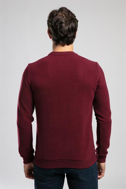 Newdwade Erkek O Yaka Sweatshirt Bordo