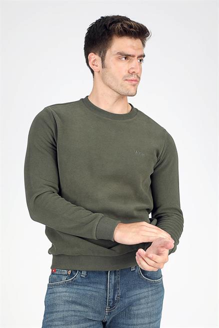 Newdwade Erkek O Yaka Sweatshirt Açık Haki