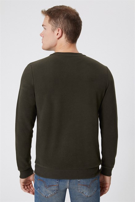 Newdwade Erkek O Yaka Sweatshirt Haki