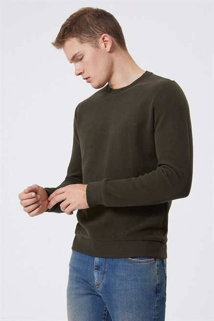 Newdwade Erkek O Yaka Sweatshirt Haki