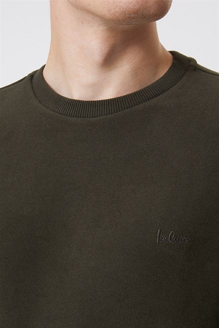 Newdwade Erkek O Yaka Sweatshirt Haki