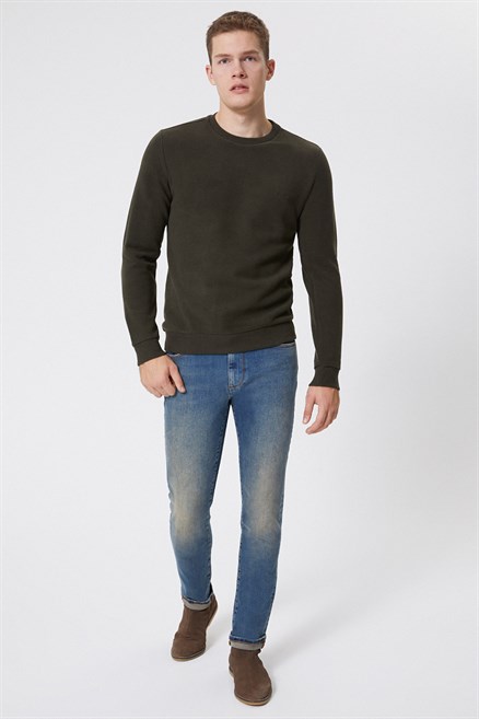 Newdwade Erkek O Yaka Sweatshirt Haki