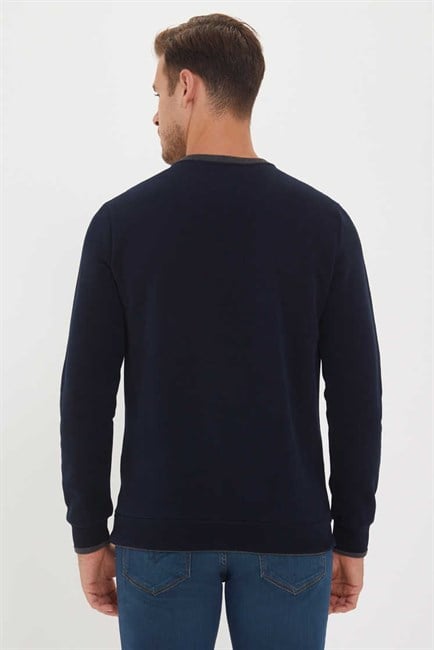Newdwade Erkek V Yaka Sweatshirt Lacivert
