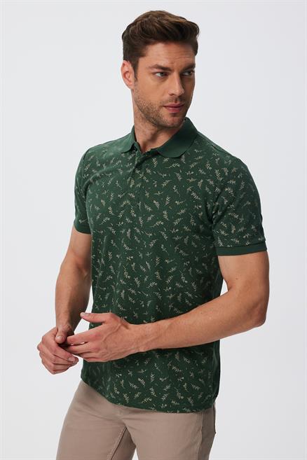 Newpine Erkek %100 Pamuk Polo Yaka T-Shirt Koyu Yeşil