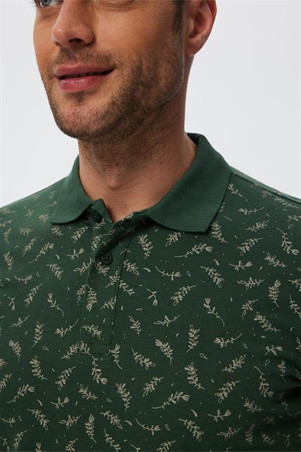 Newpine Erkek %100 Pamuk Polo Yaka T-Shirt Koyu Yeşil
