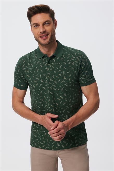 Newpine Erkek %100 Pamuk Polo Yaka T-Shirt Koyu Yeşil