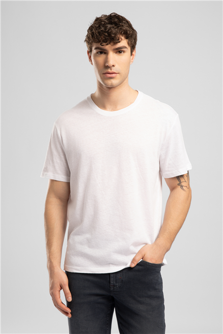 Nıcco Erkek Regular Fit Pamuklu Basic Bisiklet Yaka T-Shirt Beyaz
