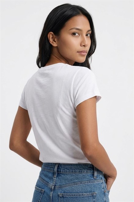 NINA Kadın Oversize Baskılı Bisiklet Yaka T-Shirt Beyaz