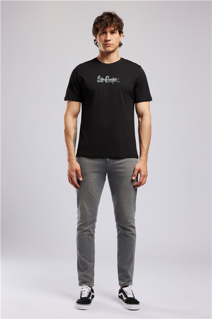 ORAK Erkek Regular Fit %100 Pamuk Baskılı Bisiklet Yaka T-Shirt Siyah