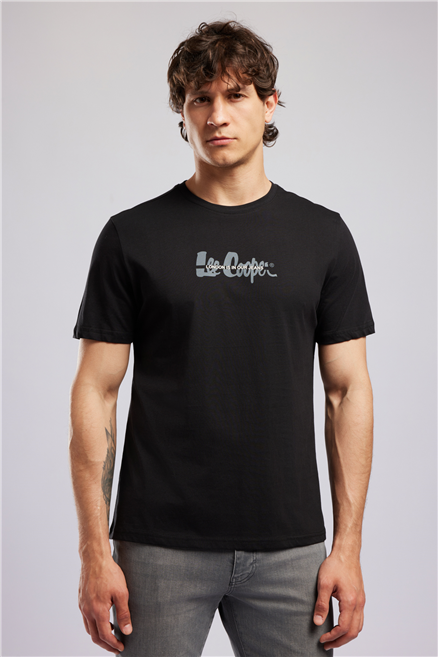 ORAK Erkek Regular Fit %100 Pamuk Baskılı Bisiklet Yaka T-Shirt Siyah