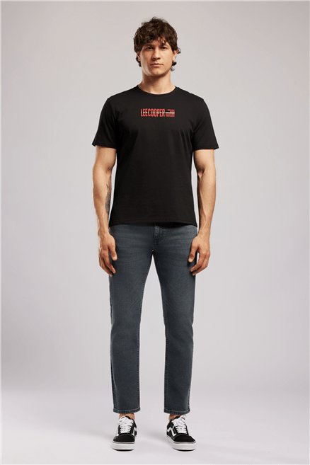 ORI Erkek Regular Fit %100 Pamuk Baskılı T-Shirt Siyah