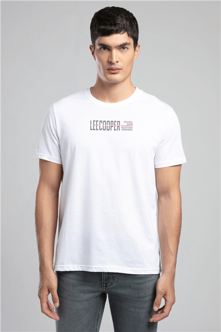 ORI Erkek Regular Fit %100 Pamuk Baskılı T-Shirt Beyaz