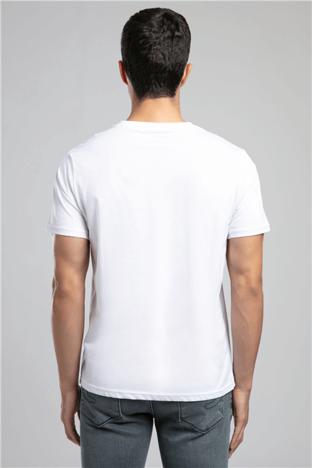 ORI Erkek Regular Fit %100 Pamuk Baskılı T-Shirt Beyaz