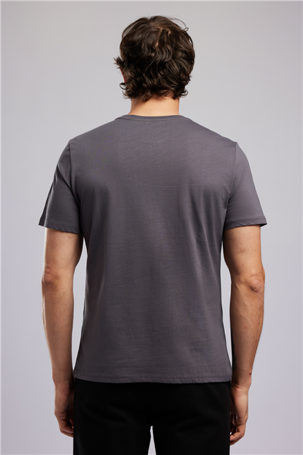 ORI Erkek Regular Fit %100 Pamuk Baskılı T-Shirt Gri
