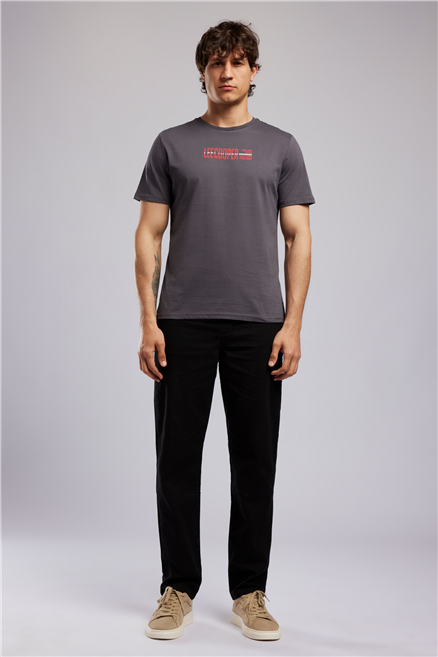 ORI Erkek Regular Fit %100 Pamuk Baskılı T-Shirt Gri