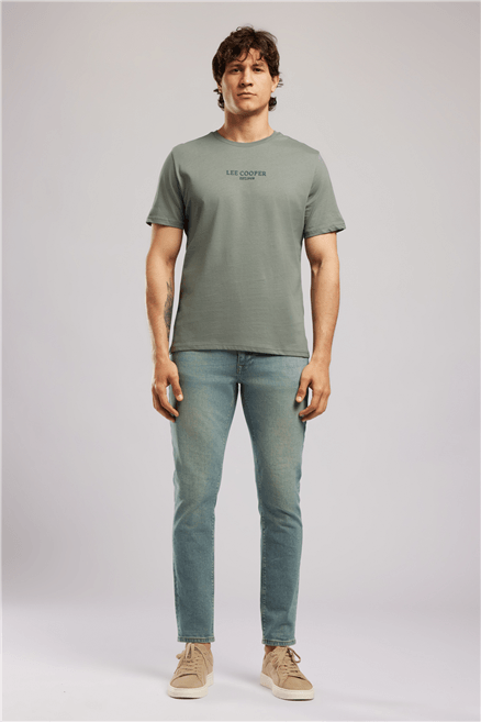 OSWALD Erkek Regular Fit %100 Pamuk Baskılı Bisiklet Yaka T-Shirt Duman Gri̇