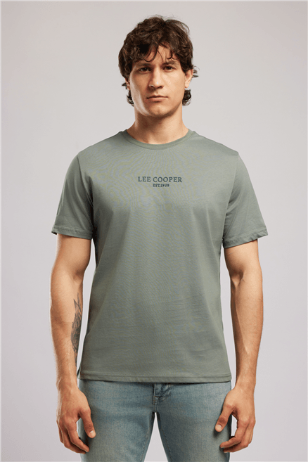OSWALD Erkek Regular Fit %100 Pamuk Baskılı Bisiklet Yaka T-Shirt Duman Gri̇
