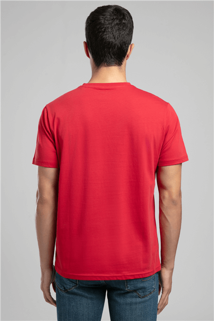 OSWALD Erkek Regular Fit %100 Pamuk Baskılı Bisiklet Yaka T-Shirt Kırmızı