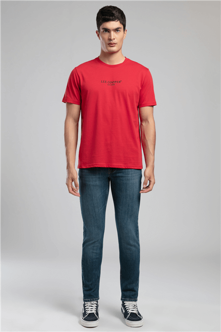 OSWALD Erkek Regular Fit %100 Pamuk Baskılı Bisiklet Yaka T-Shirt Kırmızı
