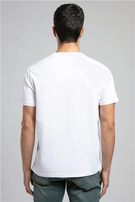 OSWALD Erkek Regular Fit %100 Pamuk Baskılı Bisiklet Yaka T-Shirt Beyaz