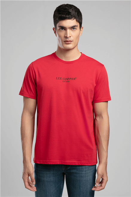 OSWALD Erkek Regular Fit %100 Pamuk Baskılı Bisiklet Yaka T-Shirt Kırmızı