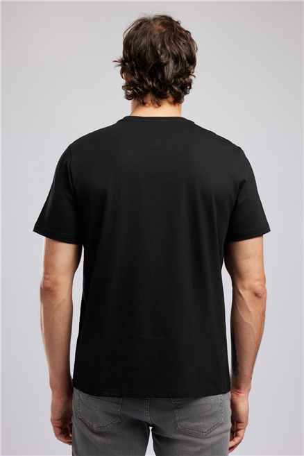 OSWALD Erkek Regular Fit %100 Pamuk Baskılı Bisiklet Yaka T-Shirt Siyah