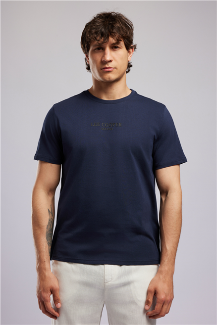 OSWALD Erkek Regular Fit %100 Pamuk Baskılı Bisiklet Yaka T-Shirt Mavi