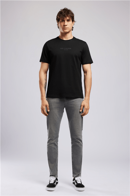 OSWALD Erkek Regular Fit %100 Pamuk Baskılı Bisiklet Yaka T-Shirt Siyah