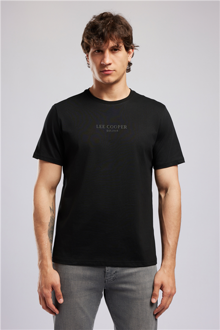 OSWALD Erkek Regular Fit %100 Pamuk Baskılı Bisiklet Yaka T-Shirt Siyah