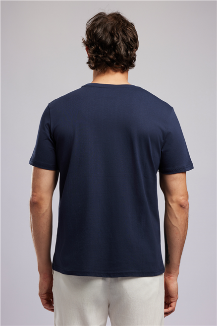 OSWALD Erkek Regular Fit %100 Pamuk Baskılı Bisiklet Yaka T-Shirt Mavi