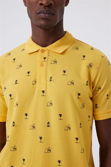 Palm Erkek %100 Pamuk Pike Polo Yaka T-Shirt Sarı